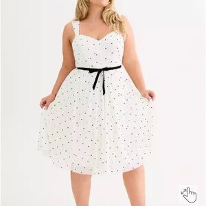 Torrid retro chic size 16 White Polka Dot A-Line Dress with Black Belt